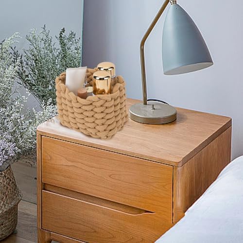 CREATCABIN Woven Small Baskets Cotton Rope Baskets for Organization Bin Camel Boho Square Storage Basket Mini Tiny Baskets for Nursery Cosmetics Living Room Bathroom Shelves Home Decor 7x5x6Inch - Image 4