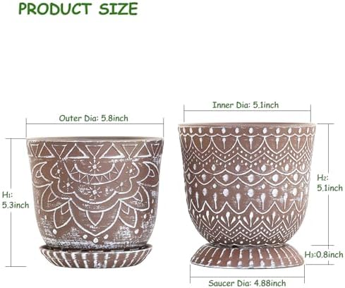 Gepege Ceramic Plant Pots, 6 Inch Indoor Planters with Drainage & Saucers - Image 2