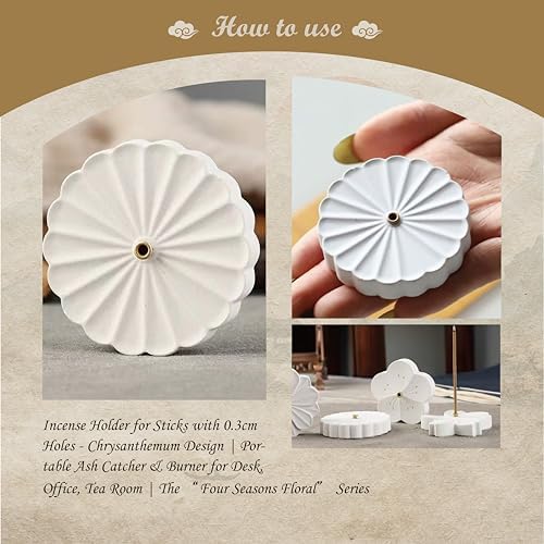 Incense Holder for Sticks with 0.3cm Holes - Chrysanthemum Design | Portable Ash Catcher & Burner for Desk, Office, Tea Room | The “Four Seasons Floral” Series - Image 3