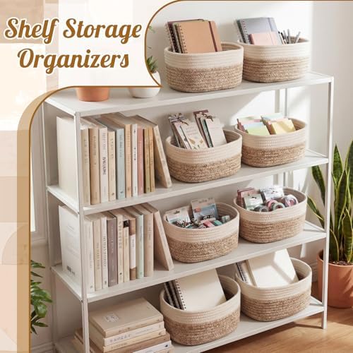 10 Pack Small Woven Baskets, Cotton Rope, White, Linen - Image 4
