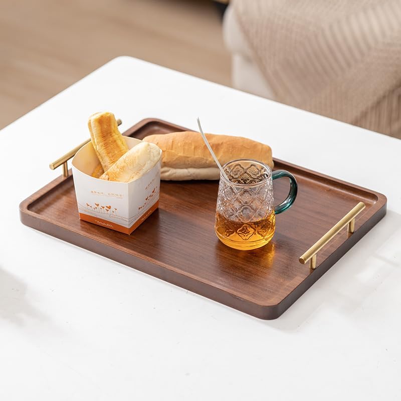 Bamboo Serving Tray with Gold Handles, Large by XZHXFXHouseware