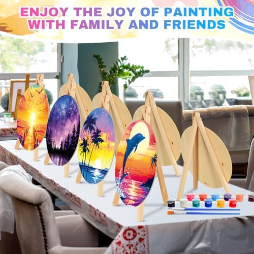 Supervitae 72 Pcs Landscape Round Pre Drawn Canvas Kit 5.9" Paint & Sip Kit - Image 4