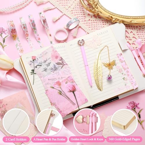 Janlaugh DIY Journal Diary with Lock Pack Scrapbook Kit, Pink, Classic - Image 4