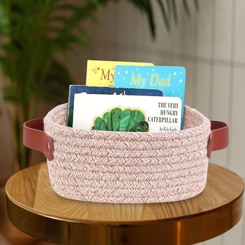 ABenkle Small Storage Basket, Mini Baskets, Cute Rope Woven Baskets for Organizing, Square Shelf Storage with Handle, Boho Decorative Toy Bin for Nursery, Spa, Empty Gift Basket - XS, Mixed Brown - Image 3