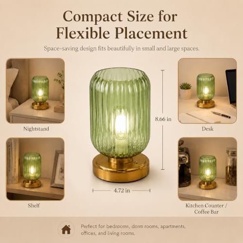 Cordless Glass Table Lamp, 3 Color Modes & Stepless Dimming, Green - Image 4