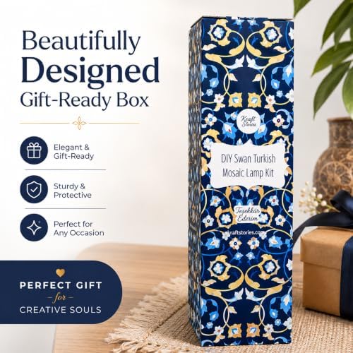 KRAFTSTORIES Turkish Mosaic Swan Neck Lamp Making Kit| DIY Colorful Glass Decorative Nightstand Table Light| Craft Kit |Make Your Own Lamp | Living Room Bedroom | Antique Bronze Base (Rose Garden) - Image 3