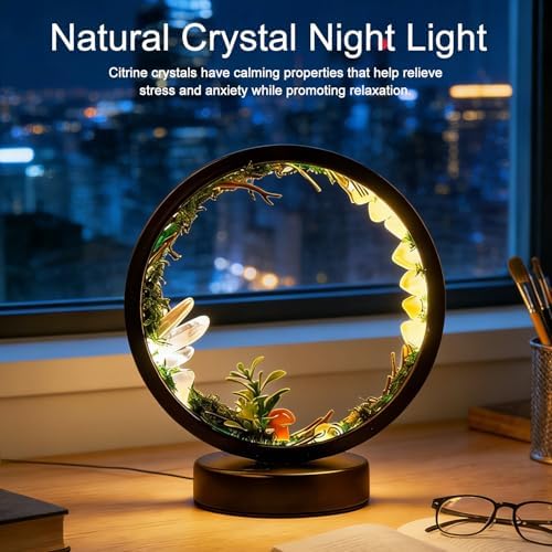 Runyangshi Nature Decor Natural Citrine Crystal Night Light, Nature Lamp 3 Colours Dimmable USB Rock Lamp, Forest Style Healing Lamp for Bedroom Home Decor Gift - Image 5