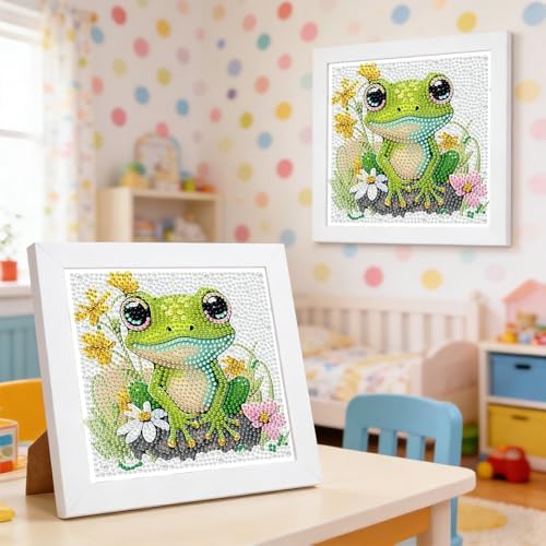 GHHKUD Frog Diamond Art Painting Kits for Adults with Frame, Diamond Art Animals Crafts for Ages 4-6-8-12, Easy to DIY Gem Painting Gifts Home Wall Decor 15x15cm (Beautiful Packages) - Image 4
