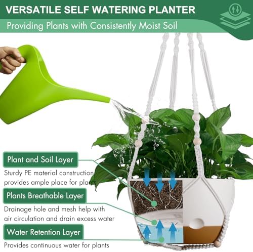 8 Inch Self Watering Hanging Plant Pot with Drainage Holes for Indoor - Image 5