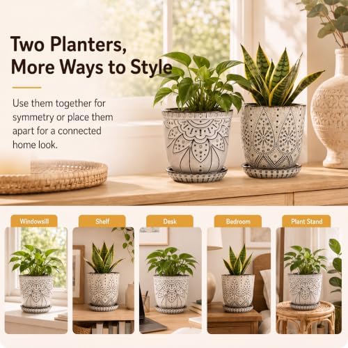Gepege Ceramic Plant Pots, 6 Inch Indoor Planters with Drainage & Saucers - Image 5