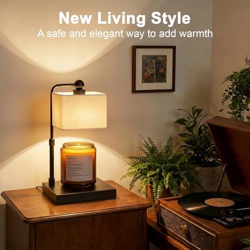 Candle Warmer Lamp with Timer, Dimmable, Adjustable Height, Modern Farmhouse Linen Shade, Black Candle Warming Lamp for Up to 6-Inch Jar Candles, 2 Bulbs Included - Image 5