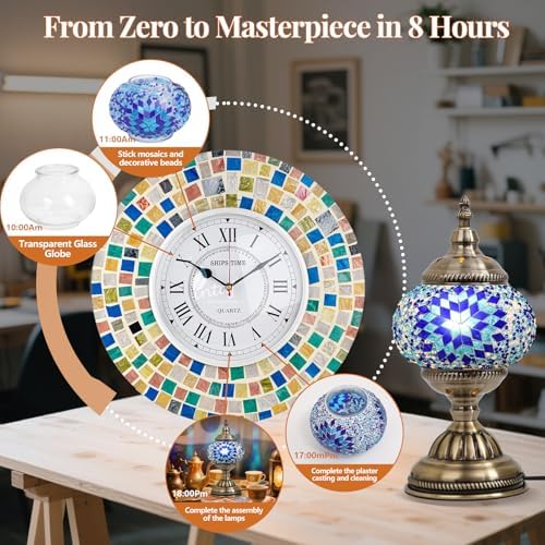 DIY Turkish Mosaic Lamp Kit for Adults & Teens, 5.2" Shade, Blue - Image 4