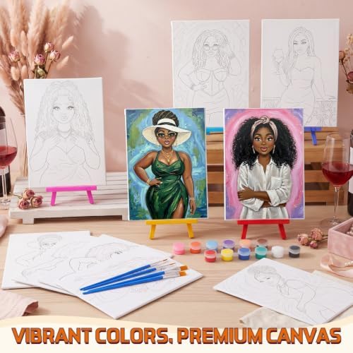 Blosssound 10 Set Pre Printed Canvas Pre Drawn Canvas Painting with Easel Kits 5" x 7" Outline Painting Panels for Beginners, DIY Craft Project, Party Favor, Home Decors(Curvy Goddesses) - Image 4