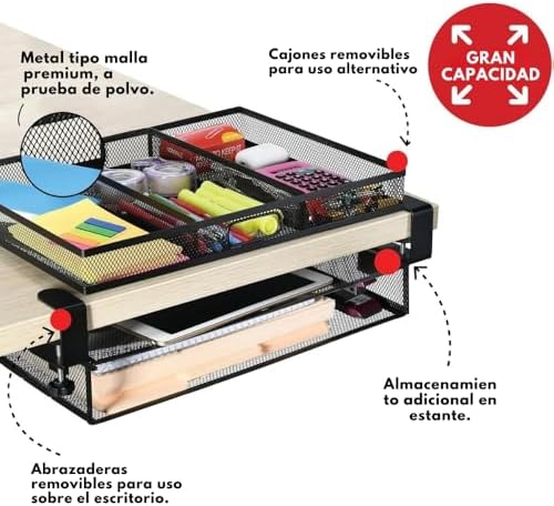 Under Desk Drawer Organizer Clamp-On, Mesh Metal Attachment, 1 Drawer Slide Out, On or Under Desk Organizer for Office Supplies & Home Essentials - Image 3