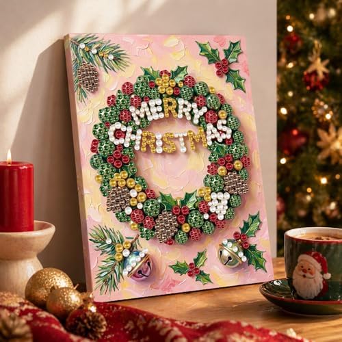 DIY Pearl Painting with Frame Christmas Creative Design, Handmade Healing Home Wall Decoration, 11.81X15.75in (Tools Included)-Wreath - Image 4