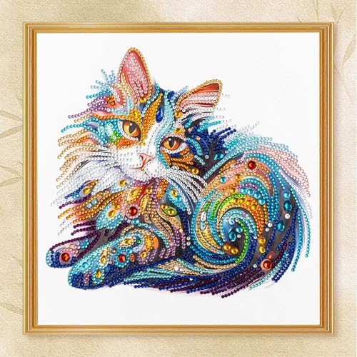 DIAMONDOUBLE Cat Diamond Painting Kits for Adults on Velvet Canvas, 12x12 Special Shape Diamond Art Kit Partial Drill 3D Bead Mosaic DIY Craft Kit for Beginners, Colorful Cat Wall Decor by Diamondouble