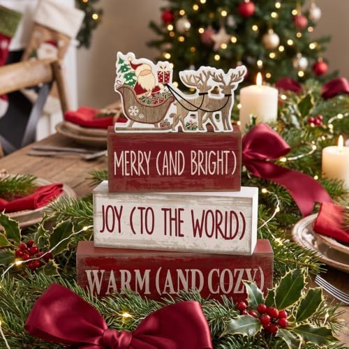 Moucuny 4 Pcs Christmas Table Decoration for Home Wooden Santa Sleigh Signs - Image 2