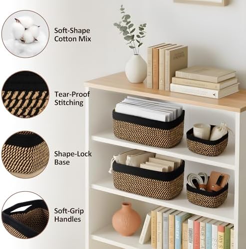 5-Pack Small Woven Rope Storage Baskets, 2 Sizes Organizer Bins - Image 3