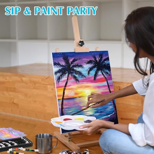 Cholemy 8 Set Paint and Sip Kit for Adults 8'' x 10'' Pre Drawn Canvas with Wooden Easels Acrylic Paint Brushes Wash Cup Palette Apron for Painting DIY Date Night Party Supplies(Sunset) - Image 6