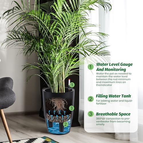 Garvee Tall Planters for Outdoor Plants, 16 in Planters Set of 2, Black - Image 3