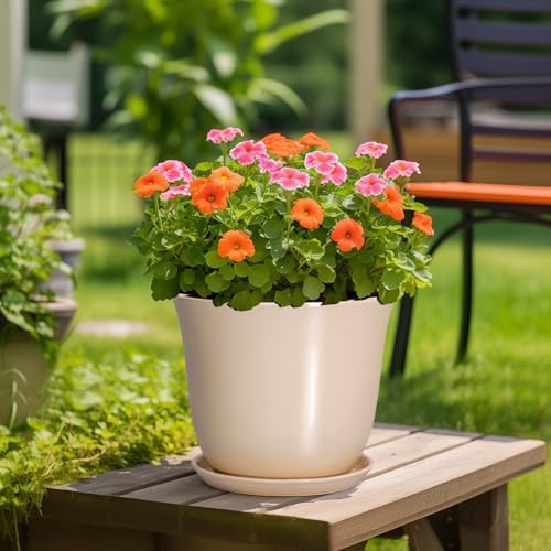 Ceramic Plant Pots, 12 Inch Plant Pot with Drainage, Beige - Image 4