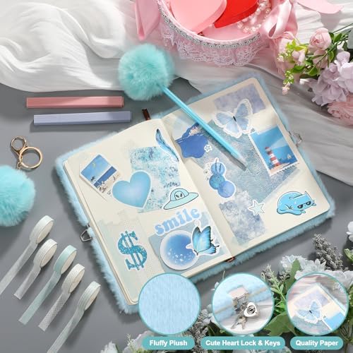 Janlaugh DIY Journal Diary with Lock Pack Scrapbook Kit, Blue, Plush - Image 3