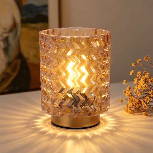Battery Operated Lamp with Timer,Cordless Decorative Lamp Glass,Amber by Ularoom