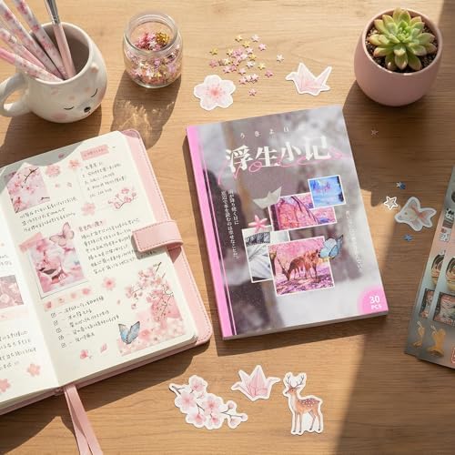 Dreamcore Sticker Book for Adults - 30pg Japanese Retro Sticker Book for Journaling, Aesthetic Scenery & Butterfly Scenes, Glossy & Matte Finish（ Dreamcore 2） - Image 3