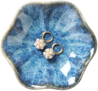 2PCS Lotus Leaf Shape Ring Holder Dish, Small Key Bowl, Ceramic Trinket Tray Jewelry Dish Organizing Necklace Earrings for Mom Friend Sister, All Jewelries Are NOT Included. White+Light Blue. - Image 5