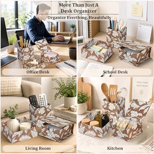 Ridhi Oak Brown Block Print Office Desk Organizer Pen & Note Holder - Image 4