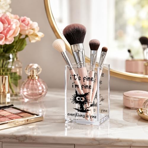 Funny Acrylic Pen Holder Cup, “It’s Fine I’m Fine Everything Is Fine” Desk Decor, Cute Pencil Holder Organizer,Office Desk Accessories - Image 2