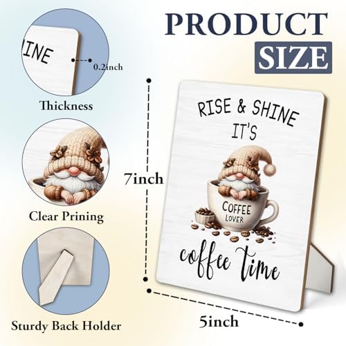 Coffee Bar Sign, Gnome Coffee Cup Wooden Stand Sign 5"X7", Espresso Lovers Gifts Signs Decorations for Cafe Coffees Station Shop Home Kitchen Table Desk Decor(5x7 Inch) - Image 2
