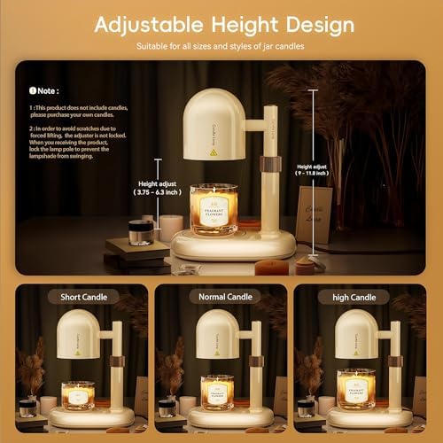 All-Metal Candle Warmer Lamp with Timer & Dimmer, Heavy Duty Adjustable Height Melt Warmer for Jar Candles, Durable Wax Warmer Lamp with 2 GU10 Bulbs, Gifts for Home Decor - Image 3