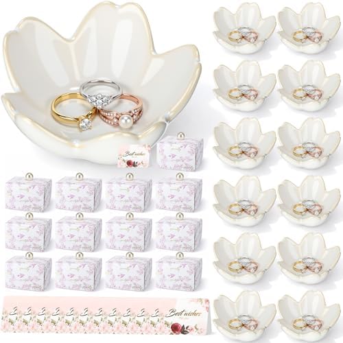 Quelay 12 Set Ceramic Flower Ring Dish Jewelry Tray with Box Greeting Card by Quelay
