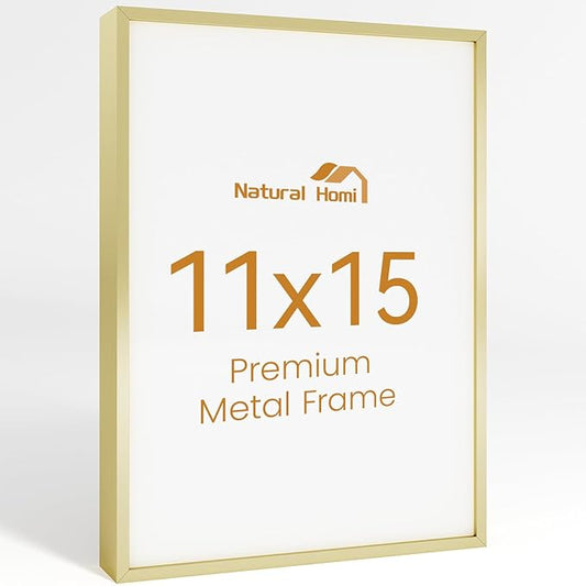 11x15 Aluminum Metal Picture Frame,Tempered Glass Gold Photo Frame 11x15 for Family Photo,Posters,Art,Document to Wall Mount Horizontally or Vertically