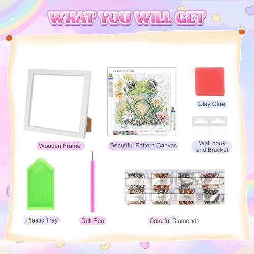 GHHKUD Frog Diamond Art Painting Kits for Adults with Frame, Diamond Art Animals Crafts for Ages 4-6-8-12, Easy to DIY Gem Painting Gifts Home Wall Decor 15x15cm (Beautiful Packages) - Image 7