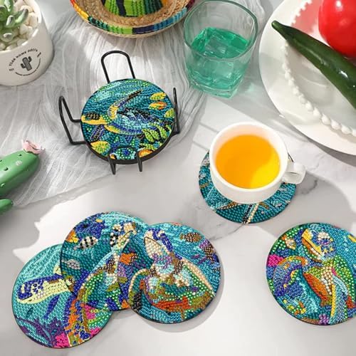 DOTSOPS 8 Pcs Ocean Diamond Art Coasters Kits for Adults with Holder 4 in - Image 4