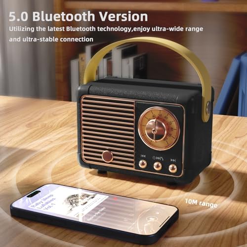 Bluetooth Speaker Retro Vintage Decor Wireless Speaker for Men Gifts Black - Image 3