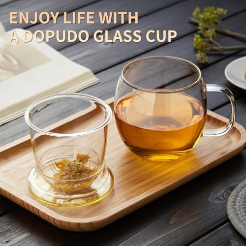 DOPUDO Glass Tea Cup with Infuser and Lid, 17oz/500ml Large Borosilicate Teacup for Loose Leaf Tea, Blooming Tea - Image 2