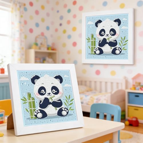 GHHKUD Panda Diamond Art Painting Kits for Adults with Frame, Diamond Art Animals Crafts for Ages 4-6-8-12, Easy to DIY Gem Painting Gifts Home Wall Deco 15x15cm (Beautiful Packages) - Image 4