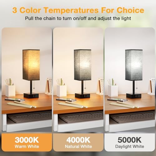 Black Bedside Table Lamp for Bedroom - Desk Lamp For Nightstand, USB C+A - Image 2