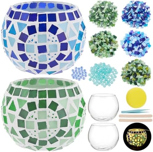 WEBEEDY 2 Sets Mosaic Glass Candle Holders Romantic Mosaic Candle Holders Making for Tealight Multicolor Candles Holder Making Kits with Instruction for Beginner Adult Home Table Decor,3.9x3 Inch by WEBEEDY