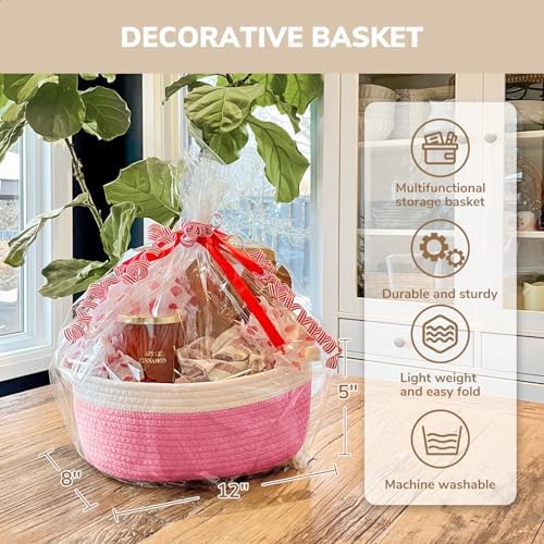 CHICVITA Gift Basket Empty with Bags & Ribbon for Baby Shower, Pink - Image 7