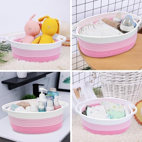 ABenkle Small Basket with Handles, Boho Decorative Rope Woven Dog Cat Toy Storage Bin Shelf Storage Organizer, Easter Christmas Gift Basket, 12"x8"x5" - Image 5