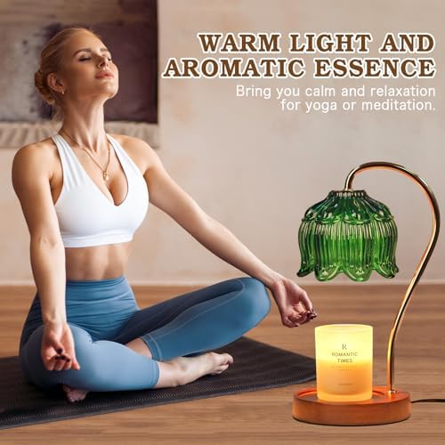 Funistree Green Candle Warmer Lamp with Timer, Dimmable Flower Candle Lamp Warmer, Vintage Christmas Birthday Gifts for Women, Mom, Female Friend, Aromatic Candle Light for Yankee Candles - Image 6