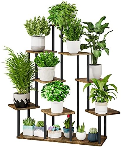 AZERPIAN 9 Tier Tall Plant Stand Indoor Corner Tiered Shelf Metal MDF Board by AZERPIAN