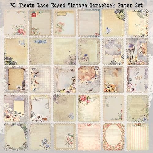 30 Sheets Lace Edged Vintage Scrapbook Paper, Assorted Set - 3 Pack Background Decorative Paper Ephemera for Junk Journaling Supplies, Scrapbooking, Collage, Stationery Letter Writing - Image 2