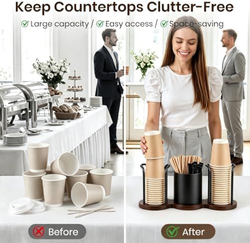 Coffee Cup Dispenser with Straw & Stirrer Storage Container (Black,S) - Image 5