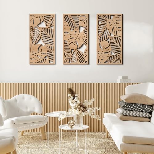 3 Pcs Tropical Leaf Wood Wall Art Decor, Boho Wall Sculptures for Home (A) - Image 3