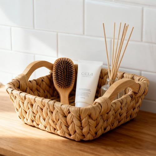 Square Small Water Hyacinth Wicker Basket for Organizing - Image 2